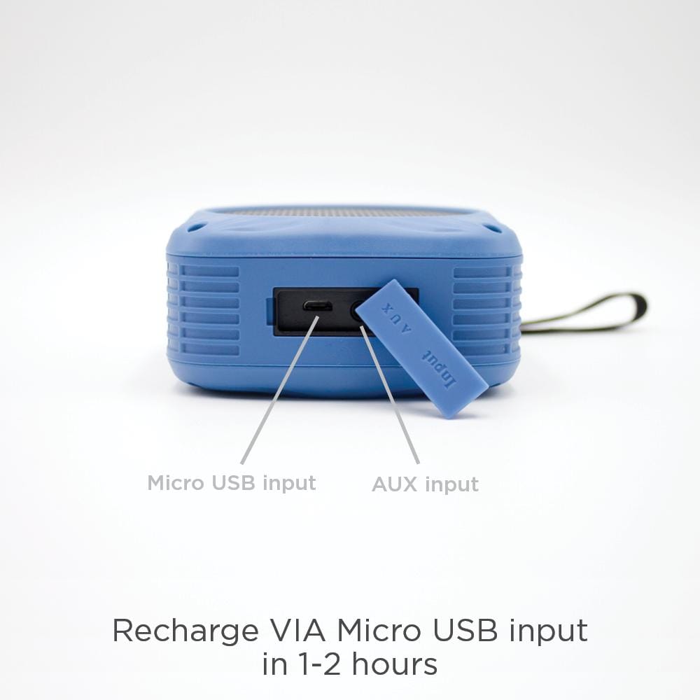 The speaker is rechargable via micro usb input in only 1-2 hours.